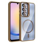 Coverzone Samsung Galaxy A55 ile Uyumlu Z-Etro MagSafe Wireless Şarj Destekli, Güçlü Manyetik Tutucu, Stand Olabilen, Kamera Lens Hediyeli Koruyucu Kılıf Desert Titanyum