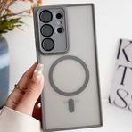Coverzone Samsung Galaxy A56 ile uyumlu Kılıf Magnetic Wireless MagSafe ile uyumlu Full Color Kamera Lens Korumalı Buzlu Transparan Kapak Gri