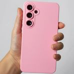 Coverzone Samsung Galaxy A56 İle Uyumlu Yüksek Kalite Özel Tasarım Kadife İç Yüzey Lansman Silikon Premium Telefon Kılıfı-SD02-Şeker Pembe