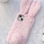 Coverzone Samsung Galaxy S20 Plus Uyumlu Kılıf Peluş Tüylü Tavşan Kulak Silikon Tpu Oyuncak Kapak Açık Pembe