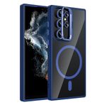 Coverzone Samsung Galaxy S22 Ultra ile Uyumlu Z-Etro MagSafe Wireless Şarj Destekli, Güçlü Manyetik Tutucu, Stand Olabilen, Kamera Lens Hediyeli Koruyucu Kılıf Lacivert