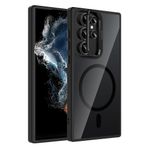 Coverzone Samsung Galaxy S22 Ultra ile Uyumlu Z-Etro MagSafe Wireless Şarj Destekli, Güçlü Manyetik Tutucu, Stand Olabilen, Kamera Lens Hediyeli Koruyucu Kılıf Siyah