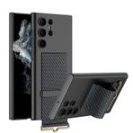 Coverzone Samsung Galaxy S23 ile uyumlu Karbon Parmak Tutuculu Stand Olabilen Kamera Koruma Çıkıntı Yükselti MagSafe ile uyumlu Askı Kayış Askılı İnce Sert Rubber Kılıf Karbon Siyah