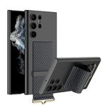 Coverzone Samsung Galaxy S23 Ultra ile uyumlu Karbon Parmak Tutuculu Stand Olabilen Kamera Koruma Çıkıntı Yükselti MagSafe ile uyumlu Askı Kayış Askılı İnce Sert Rubber Kılıf Karbon Siyah