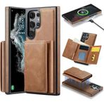 Coverzone Samsung Galaxy S24 Fe ile uyumlu Deri Kılıf Magsafe ile uyumlu Wallet 2 in 1 Çıkarabilir Kart Tutucu Mıktanıslı Stand olabilen Phone case Deri Kapak Wireless Şarj Özellikli Kahverengi