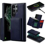 Coverzone Samsung Galaxy S24 Fe ile uyumlu Deri Kılıf Magsafe ile uyumlu Wallet 2 in 1 Çıkarabilir Kart Tutucu Mıktanıslı Stand olabilen Phone case Deri Kapak Wireless Şarj Özellikli Lacivert