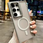 Coverzone Samsung Galaxy S24 Plus ile uyumlu Kamera Lens Aparatlı Stand Olabilen Magsafe ile uyumlu Kamera Korumalı Şeffaf Full Color Magnetic Wireless Telefon Kılıfı (Titanyum, Galaxy S24 Plus)