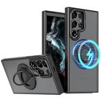 Coverzone Samsung Galaxy S24 Plus ile uyumlu Kılıf 360° Dönen MagStand Kılıf Yüzüklü Parmak Geçmeli Stand olabilen 2mm Çıkıntı Kamera Koruma MagSafe ile uyumlu Matte Ring Kapak Black