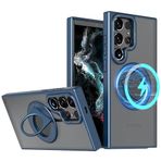 Coverzone Samsung Galaxy S24 Plus ile uyumlu Kılıf 360° Dönen MagStand Kılıf Yüzüklü Parmak Geçmeli Stand olabilen 2mm Çıkıntı Kamera Koruma MagSafe ile uyumlu Matte Ring Kapak Dark Blue
