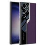 Coverzone Samsung Galaxy S24 Plus ile uyumlu Lüks Deri Kaplama Metal Görünümlü 1mm Çıkıntılı Kamera Koruma İç Karbon Yüzeyli MagSafe ile uyumlu Galaxy S24 Plus Kılıf Mor
