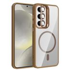 Coverzone Samsung Galaxy S24 Plus ile Uyumlu Z-Etro MagSafe Wireless Şarj Destekli, Güçlü Manyetik Tutucu, Stand Olabilen, Kamera Lens Hediyeli Koruyucu Kılıf Desert Titanyum