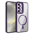 Coverzone Samsung Galaxy S25 ile Uyumlu Z-Etro MagSafe Wireless Şarj Destekli, Güçlü Manyetik Tutucu, Stand Olabilen, Kamera Lens Hediyeli Koruyucu Kılıf Derin Mor