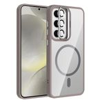Coverzone Samsung Galaxy S25 ile Uyumlu Z-Etro MagSafe Wireless Şarj Destekli, Güçlü Manyetik Tutucu, Stand Olabilen, Kamera Lens Hediyeli Koruyucu Kılıf Gri
