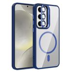 Coverzone Samsung Galaxy S25 ile Uyumlu Z-Etro MagSafe Wireless Şarj Destekli, Güçlü Manyetik Tutucu, Stand Olabilen, Kamera Lens Hediyeli Koruyucu Kılıf Lacivert