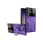 Coverzone Samsung Galaxy S25 Ultra ile uyumlu Kılıf Joy Joy Stand Olabilen Lens Korumalı 360° Derece Dönen Halak Yüzük Aparatlı Kapak Mor