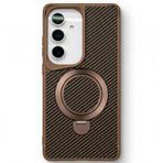 Coverzone Samsung Galaxy S26 Ultra ile uyumlu Kılıf Karbon Fiber Görünümlü Magsafe ile uyumlu Stand olabilen Yet Case Tam Kaplayan Gövde Koruyucu Telefon Kılıfı Kahverengi