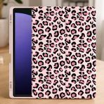 Coverzone Samsung Galaxy Tab A9 Plus / A11 Plus ile uyumlu Özel Tasarım Leopar Desenli Tablet Kılıfı Kalem Koyma Bölmeli Stand Olan Kilif Uyku Modlu Suni Deri,Yarı transparan Silikon Arka Yüzey CP-1