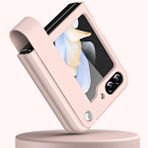 Coverzone Samsung Galaxy Z Flip 5 ile uyumlu Kılıf Galaxy Z Flip 5 ile uyumlu Katlanabilir Stand Olabilen El Askılı Pürüzsüz Yüzeyli Karbon Kılıf Pembe
