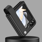 Coverzone Samsung Galaxy Z Flip 5 ile uyumlu Kılıf Galaxy Z Flip 5 ile uyumlu Katlanabilir Stand Olabilen El Askılı Pürüzsüz Yüzeyli Karbon Kılıf Siyah
