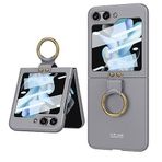 Coverzone Samsung Galaxy Z Flip 5 İle Uyumlu Kılıf Kıpta Yüzüklü Flip Sert Arka Kapak (Gri)