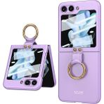 Coverzone Samsung Galaxy Z Flip 5 İle Uyumlu Kılıf Kıpta Yüzüklü Flip Sert Arka Kapak (Mor)