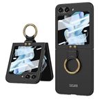 Coverzone Samsung Galaxy Z Flip 5 İle Uyumlu Kılıf Kıpta Yüzüklü Flip Sert Arka Kapak (Siyah)