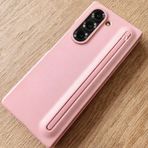 Coverzone Samsung Galaxy Z Fold 7 ile Uyumlu Tuşlu Kalem Bölmeli Kamera Koruma Çıkıntılı Telefon Kılıfı, Arka Entegre Stylus Yuvası, Hediye Kalem Dahil, Darbe Emici Koruma (Pembe)