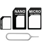 Coverzone Sim Kart Dönüştürücü Adaptör Seti Nano Micro Standart SIM Kart Çevirici Aparat + SIM Kart İğnesi Telefon Tablet Uyumlu SIM Card Adapter Converter Set