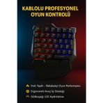 Coverzone Tek Elle Oyun Klavyesi – 35 Tuşlu, Ergonomik, LED Işıklı, Windows/Android/iOS Uyumlu | G7