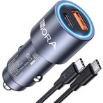 Coverzone Telefon Araç Şarj Cihazı ve Type-C to Type-C Kablo iPhone 15 Uyumlu Araç İçi Şarj Aleti Çift Çıkışlı USB ve USB C Çıkışlı Araç Çakmak Şarj Aleti GAR241