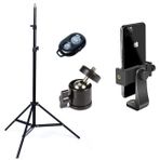 Coverzone Telefon Tripod Tutucu Başlık + 90° Yönlendirme Aparatı + Kumanda 360 Derece Dönebilen Başlık Tüm Tripodlara Uyumlu Metal Mafsal Aparatı P231