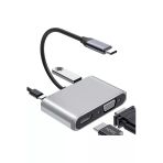 Coverzone Type-C Hdmi Vga Usb 3.0 Type 4İn1 Video Dönüştürücü Veri Aktarım Usb Adaptör Notebook Macbook Uyumlu