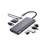 Coverzone Type-C To Hdmı Adaptör 11 In1 4Usb 3.0 4K Hdmı Vga Type C Rj45 Ethernet Sd Tf Kart Okuyucu 3.5Mm Au