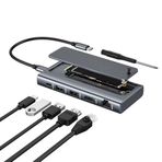 Coverzone USB-C Docking Station with M.2 NVMe Enclosure – 4K 60Hz HDMI, 1000Mbps Ethernet, 2×USB 3.2 Gen2 10Gbps, 90W PD Şarj Desteği, 2280/2242 NVMe SSD Harici Disk Kutusu | ZR1145