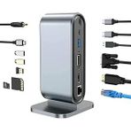 Coverzone Usb C To Hdtv + Vga + 7 Ports Hub + Sd/Tf Readcarder Sb C Hub Dizüstü Bilgisayar Bağlantı İstasyonu, Vga Ile 12'Si 1 Arada Dock, Hdmi 4K, 100Mbps Ethernet, 3 X Usb-A 3.0 100W Usb- Zr773