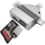 Coverzone Usb Otg Kart Okuyucu Micro Usb Type-C Lightning Uçlu Telefon Pc Bilgisayar Notebook Uyumlu Mikro Sd Kart Okuyucu Zr591