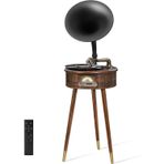 Coverzone Vintage Dik Gramofon Plak Çalar – Bluetooth 4.2, USB Oynatma, FM Radyo, Dijital Ekran, Uzaktan Kumandalı Ahşap Gövde ve Çoklu Hoparlörlü Gramafon Müzik Sistemi | SP1806 (Açık Kahverengi)