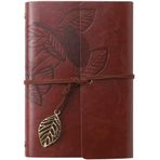 Coverzone Vintage Yaprak Motifli PU Deri Defter – 80 Sayfa Çizgisiz Günlük, 14.5x10.5 cm, Yaprak Şeklinde Metal Kapatmalı Retro Ajanda & Not Defteri, Seyahat Defteri, Travel Journal (Kiremit)
