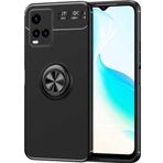 Coverzone Vivo Y21s Kılıf Ravel Yüzük Tutuculu Standlı Silikon Siyah