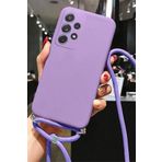 Coverzone Xiaomi Poco M6 Pro 4G ile Uyumlu İpli Boyun Askılı Silikon Kılıf Kadife İç Yapılı Dulcet Epiphany boyun çapraz asılabilen İpli Kılıf Lila