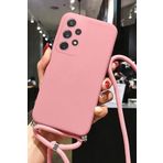 Coverzone Xiaomi Poco M6 Pro 4G ile Uyumlu İpli Boyun Askılı Silikon Kılıf Kadife İç Yapılı Dulcet Epiphany boyun çapraz asılabilen İpli Kılıf Pembe