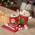 CoverZone Yılbaşı Hediyesi Noel Baba Figürlü Kupa Seti - Kaşıklı Seramik Kırmızı Kupa ve Peluş Noel Yılbaşı Hediyelik Eşya Takım