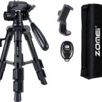 Coverzone Zomei Q100 Tam Profesyonel Tripod Kaliteli Alüminyum Taşınabilir Tripod Masaüstü Telefon/Tablet Projeksiyon Tripodu Telefon Tutucu ve Bluetooth Kumanda ile Birlikte