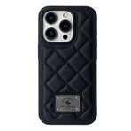 Covpor Kılıf Ogden Baklava Desenli Dikişli Pu Deri Kapak Siyah Iphone 15 Pro ile uyumlu