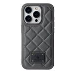 Covpor Kılıf Ogden Baklava Desenli Dikişli Pu Deri Kapak Titan Gri Iphone 15 Pro Max ile uyumlu