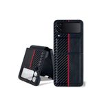 Covpor Kılıf Pu Deri Karbon Dizayn Hazel Kapak Siyah Samsung Galaxy Z Flip 4 ile uyumlu