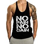 Cowbi Erkek No Pain No Gain Bodybuilding Tank Top Strap Fitness Stringer koltuk altı tişörtü, M-XXL, Siyah - Beyaz, XXL
