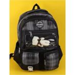 Coy Bag S Roomys Kawaii Kore Tarzı Aksesuarlı ve Ayıcıklı Okul Sırt Çantası Siyah Günlük - --