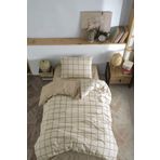 Cozy Home %100 Pamuk Krem Rengi & Kare Desenli Tek Kişilik Nevresim Takımı