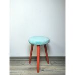 Cozy Peluş Puf Dekoratif Ahşap 3 Kırmızı Ayaklı Tabure Şık Konforlu Yumuşacık Modern ve Rahat Oturak - 30x43cm